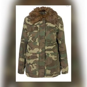 Topshop faux fur lined camo jacket